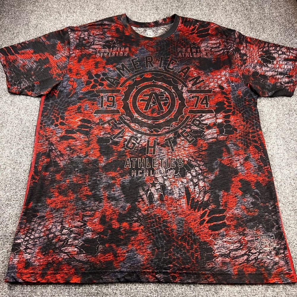 Graphic MMA Biker Skull Camo American Fighter T Shirt Red Black Mens‎ Size 3XL